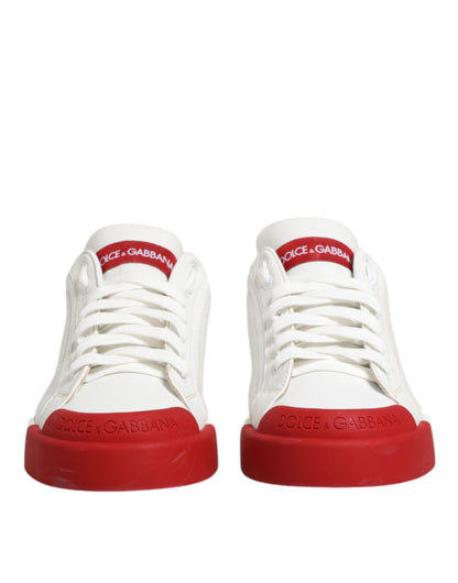 Dolce &amp; Gabbana White Red Leather Lace Up Sneakers Shoes