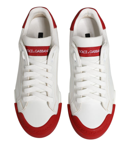 Dolce &amp; Gabbana White Red Leather Lace Up Sneakers Shoes