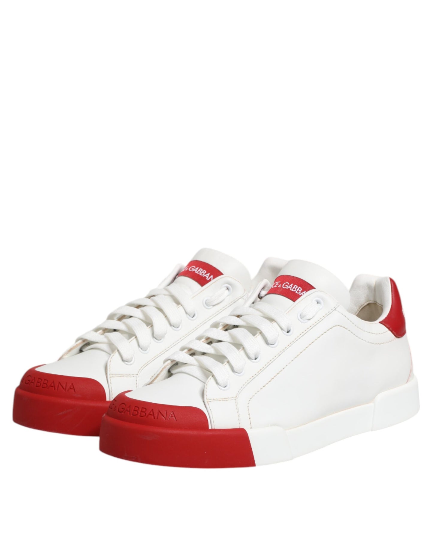Dolce &amp; Gabbana White Red Leather Lace Up Sneakers Shoes