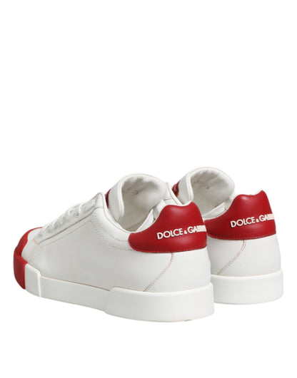Dolce &amp; Gabbana White Red Leather Lace Up Sneakers Shoes