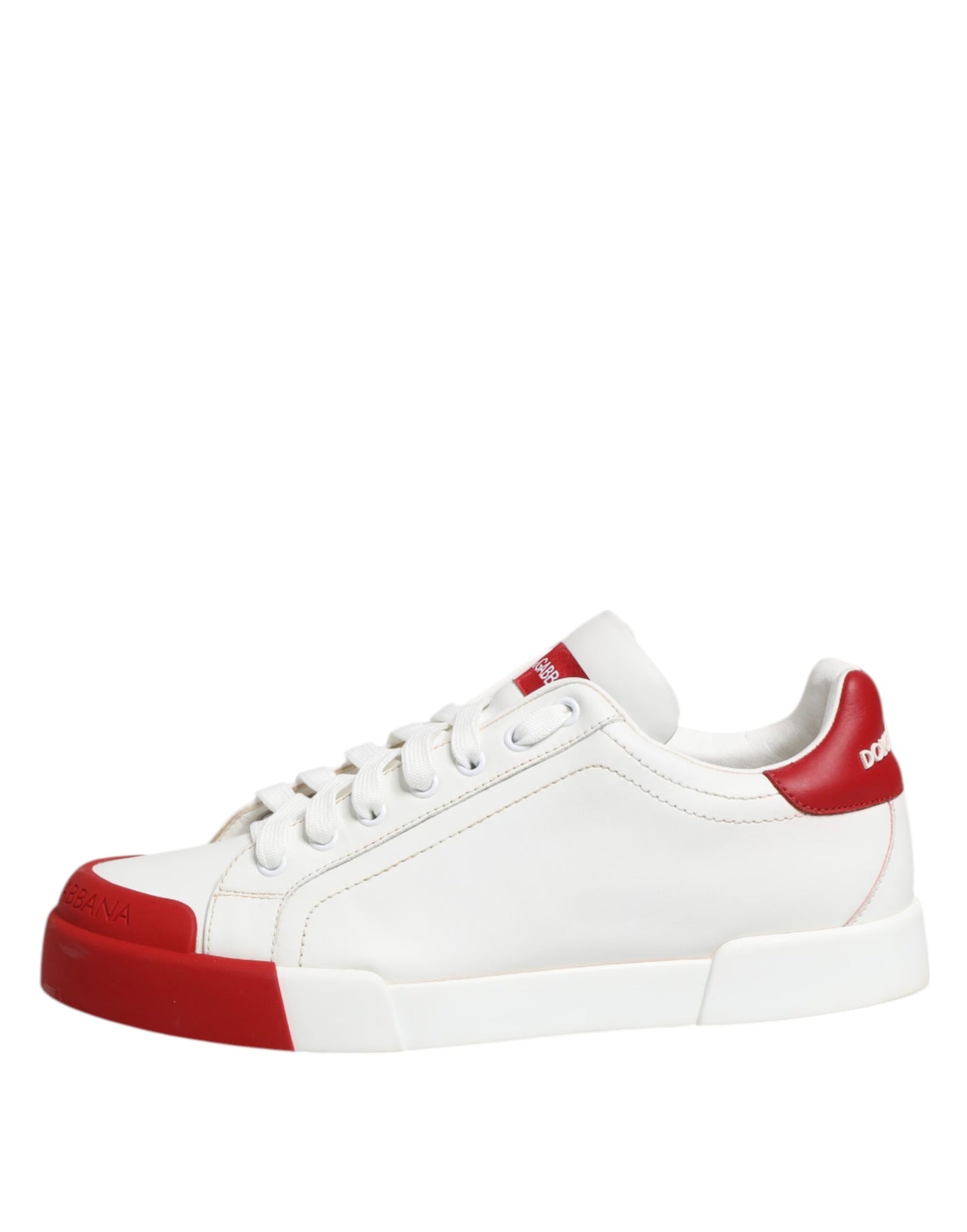 Dolce &amp; Gabbana White Red Leather Lace Up Sneakers Shoes