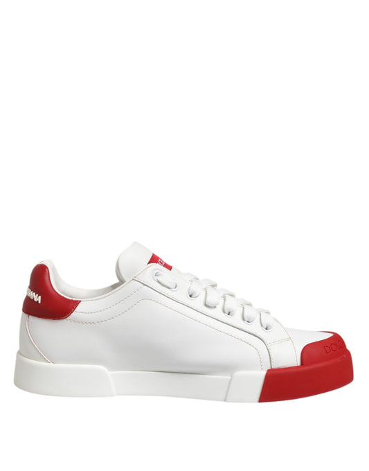 Dolce &amp; Gabbana White Red Leather Lace Up Sneakers Shoes