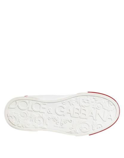 Dolce &amp; Gabbana White Red Leather Lace Up Sneakers Shoes