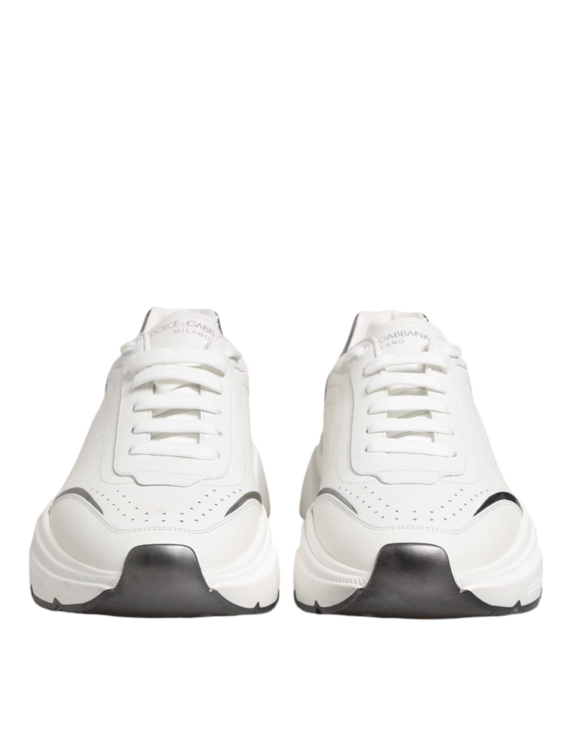 Dolce & Gabbana White Silver DAYMASTER Leather Sneakers Shoes by Dolce & Gabbana