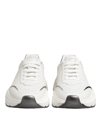 Dolce & Gabbana White Silver DAYMASTER Leather Sneakers Shoes by Dolce & Gabbana