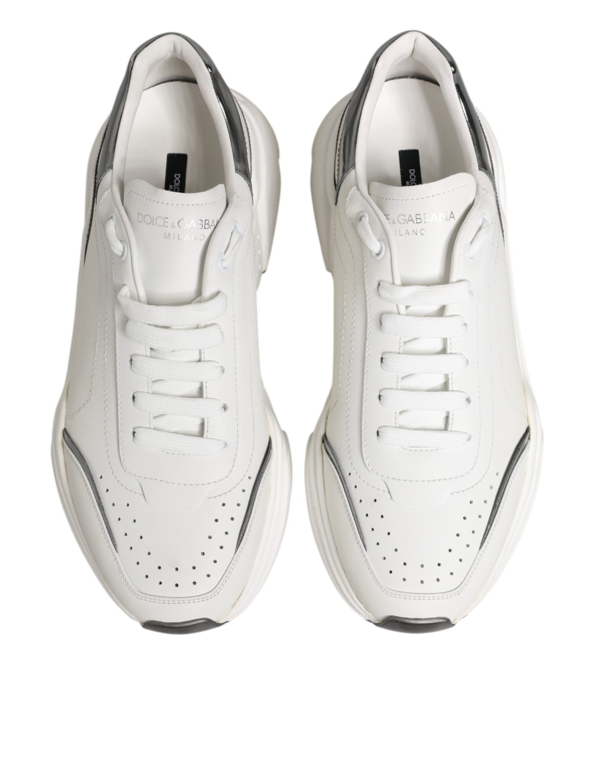 Dolce & Gabbana White Silver DAYMASTER Leather Sneakers Shoes by Dolce & Gabbana