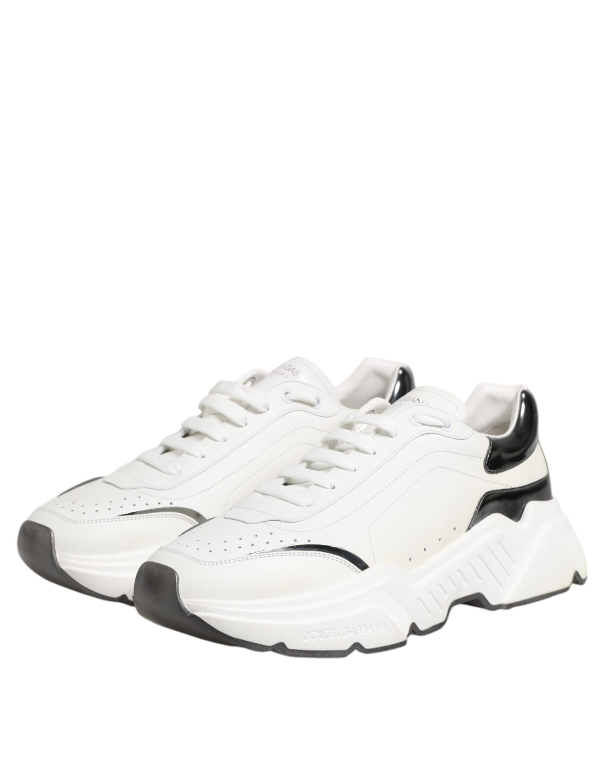 Dolce & Gabbana White Silver DAYMASTER Leather Sneakers Shoes by Dolce & Gabbana