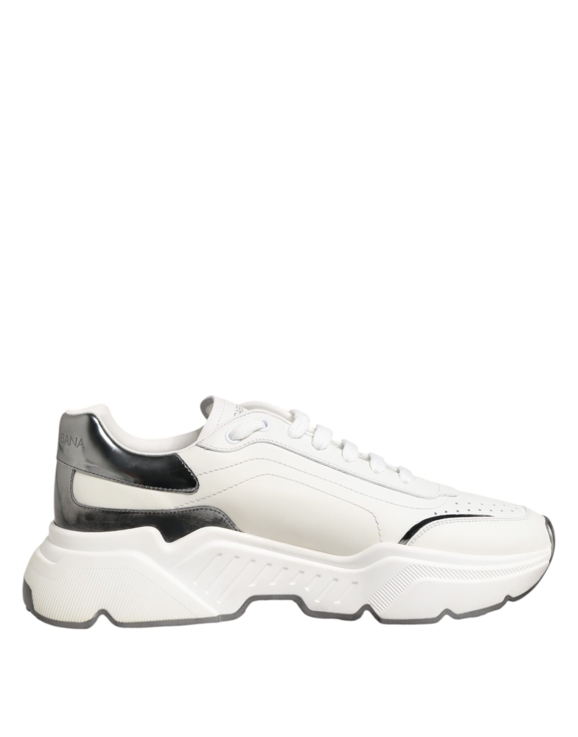 Dolce & Gabbana White Silver DAYMASTER Leather Sneakers Shoes by Dolce & Gabbana