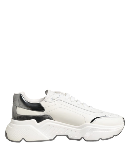 Dolce & Gabbana White Silver DAYMASTER Leather Sneakers Shoes by Dolce & Gabbana