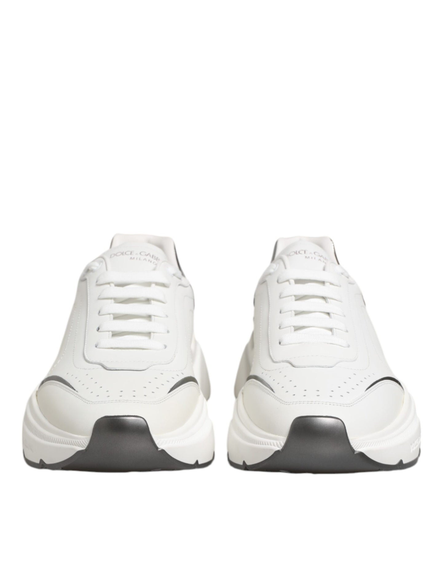Dolce & Gabbana White Silver DAYMASTER Leather Sneakers Shoes by Dolce & Gabbana