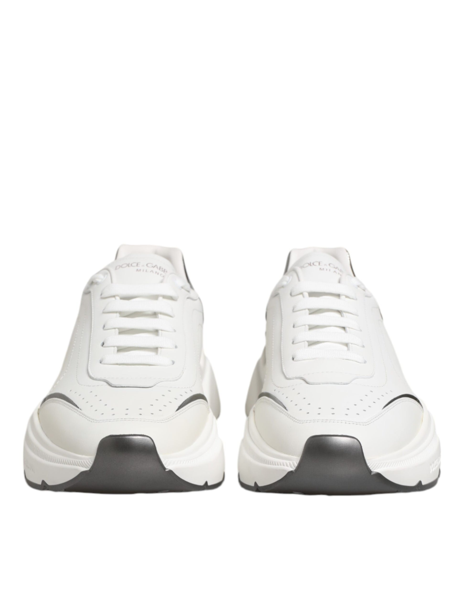 Dolce & Gabbana White Silver DAYMASTER Leather Sneakers Shoes by Dolce & Gabbana
