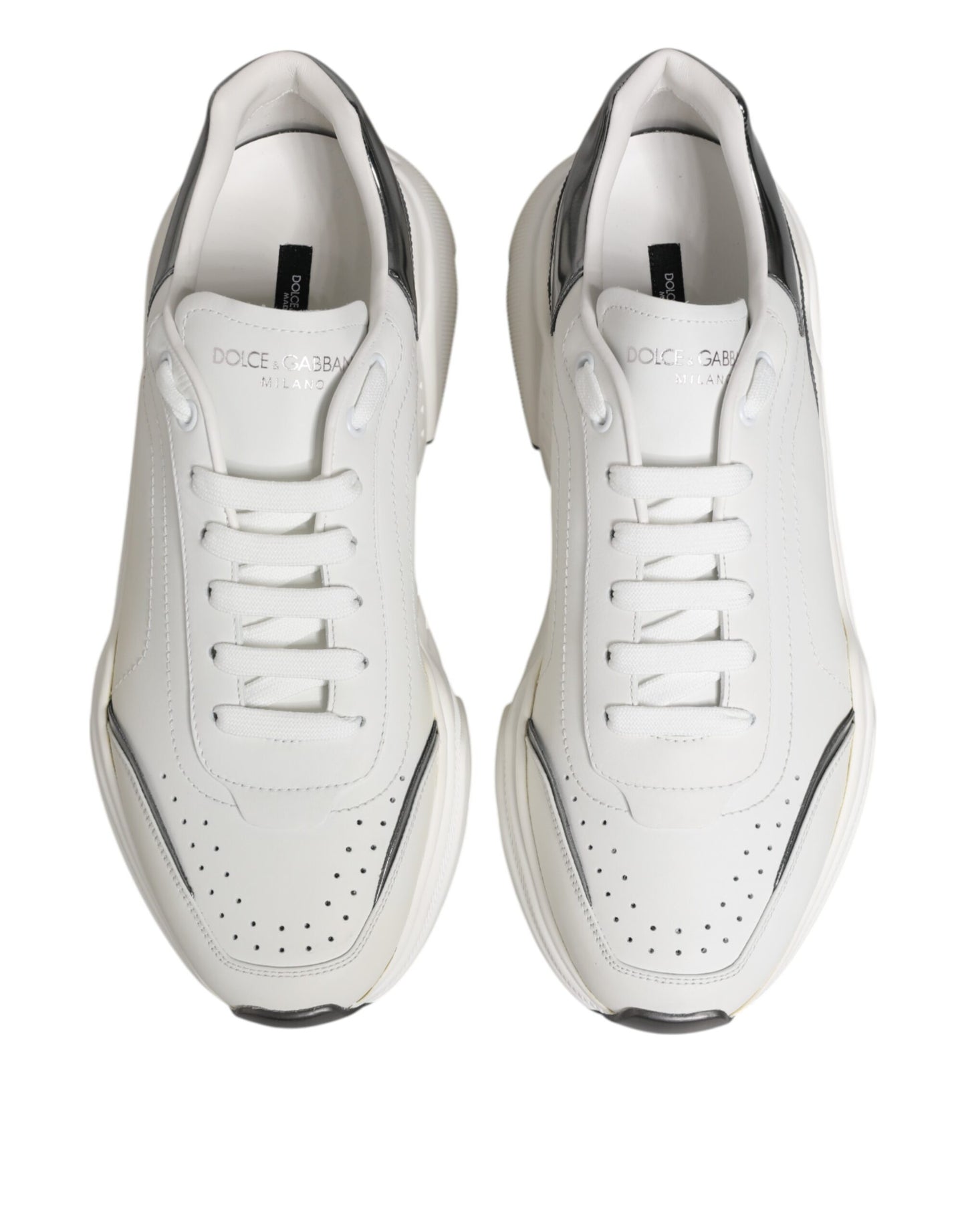 Dolce & Gabbana White Silver DAYMASTER Leather Sneakers Shoes by Dolce & Gabbana
