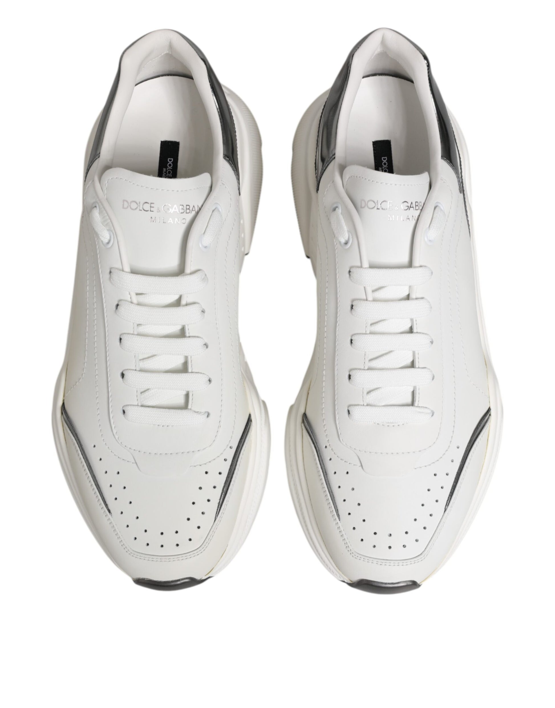 Dolce & Gabbana White Silver DAYMASTER Leather Sneakers Shoes by Dolce & Gabbana