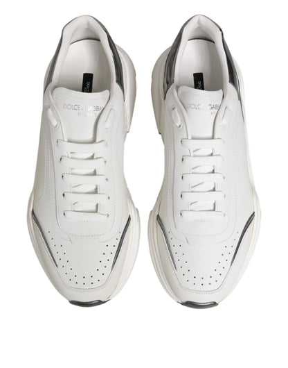 Dolce & Gabbana White Silver DAYMASTER Leather Sneakers Shoes by Dolce & Gabbana