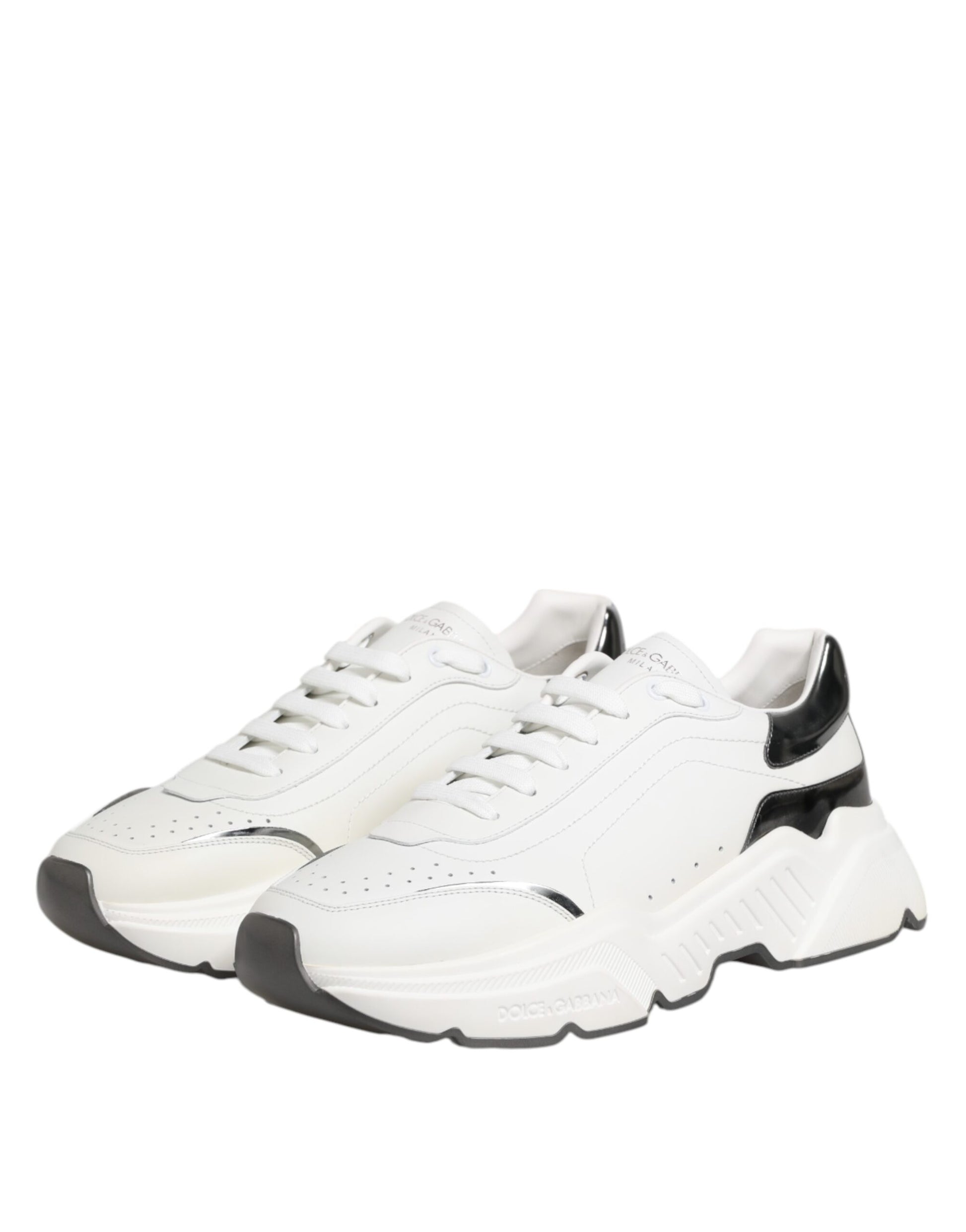 Dolce & Gabbana White Silver DAYMASTER Leather Sneakers Shoes by Dolce & Gabbana