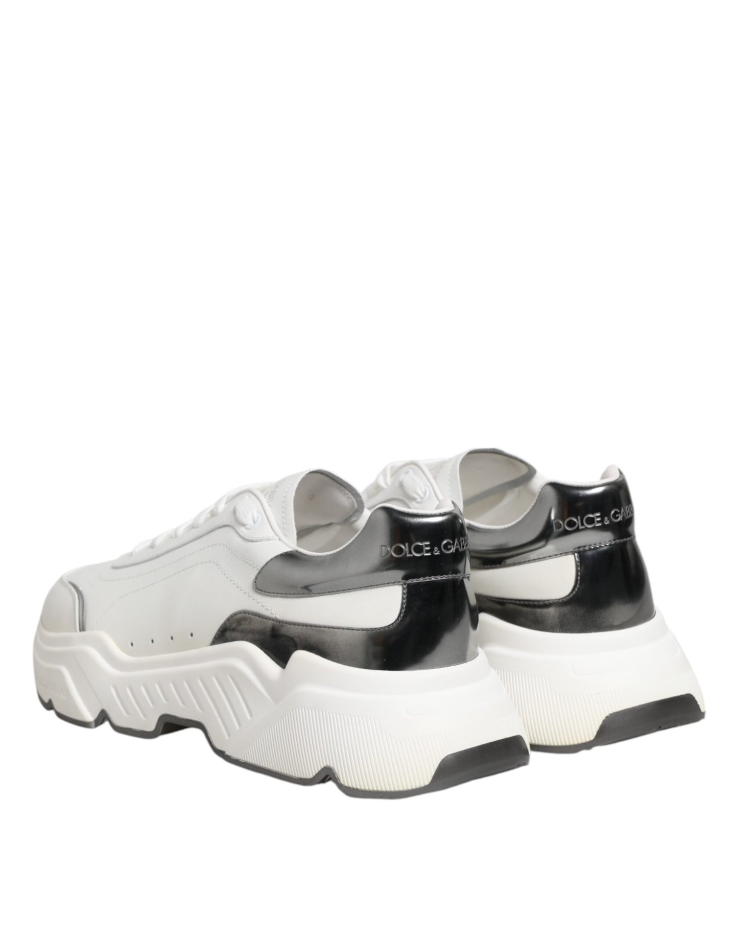 Dolce & Gabbana White Silver DAYMASTER Leather Sneakers Shoes by Dolce & Gabbana