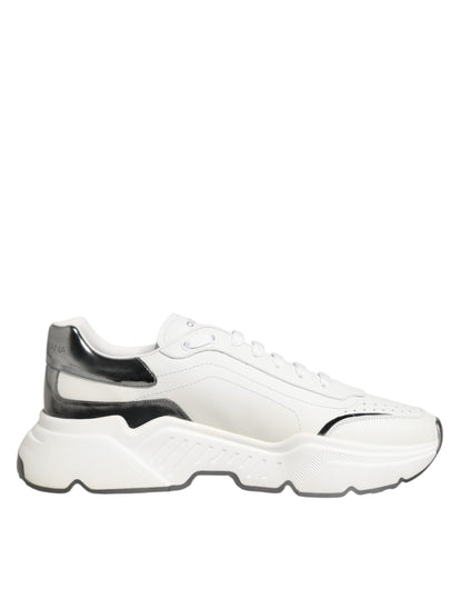 Dolce & Gabbana White Silver DAYMASTER Leather Sneakers Shoes by Dolce & Gabbana