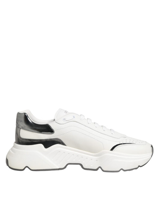 Dolce & Gabbana White Silver DAYMASTER Leather Sneakers Shoes by Dolce & Gabbana