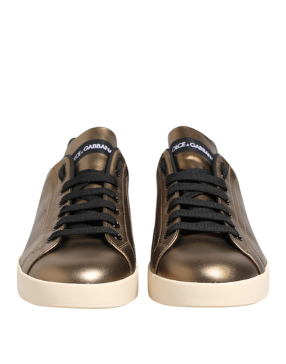 Dolce & Gabbana Gold Portofino Leather Low Top Sneakers Shoes by Dolce & Gabbana