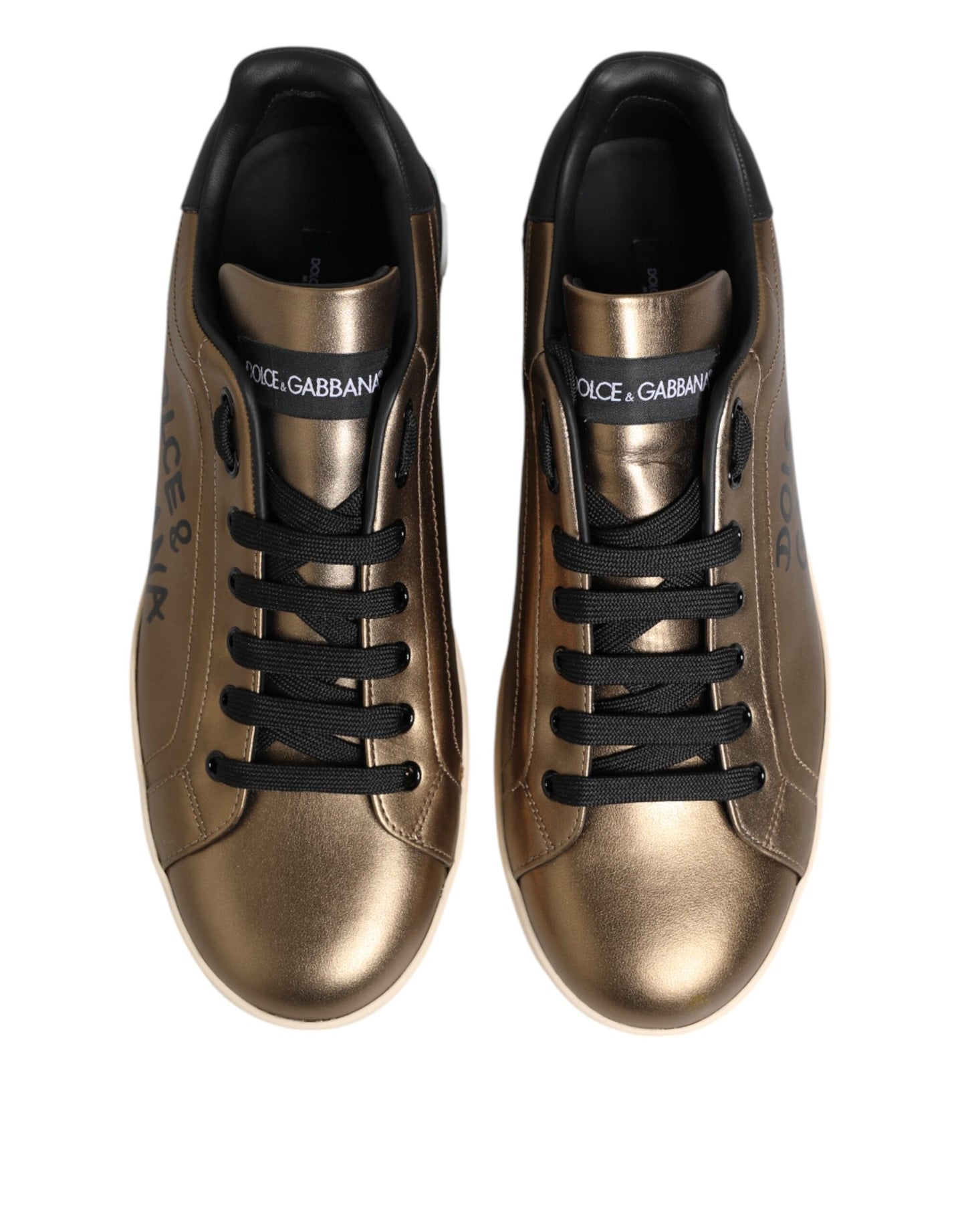Dolce & Gabbana Gold Portofino Leather Low Top Sneakers Shoes by Dolce & Gabbana