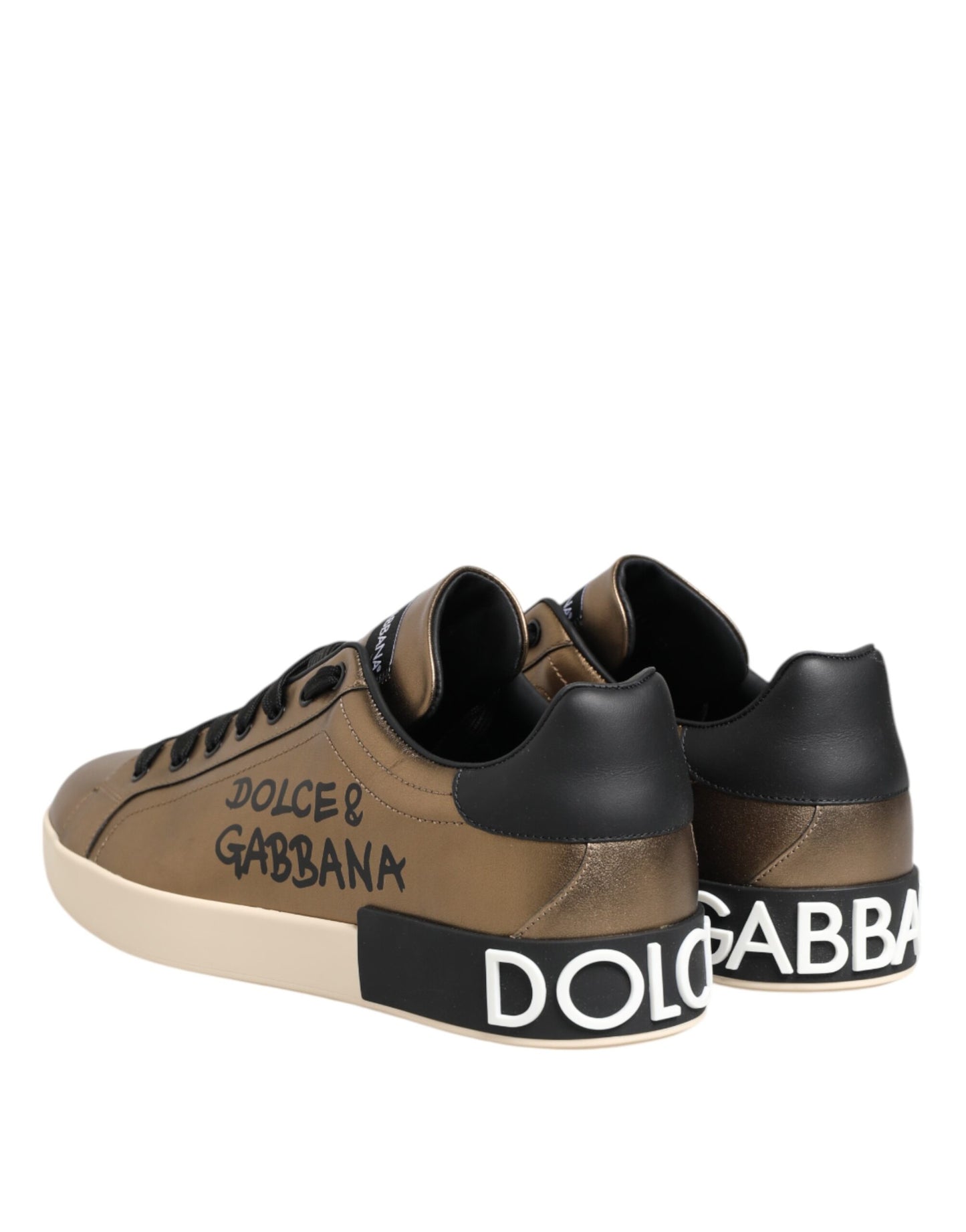 Dolce & Gabbana Gold Portofino Leather Low Top Sneakers Shoes by Dolce & Gabbana