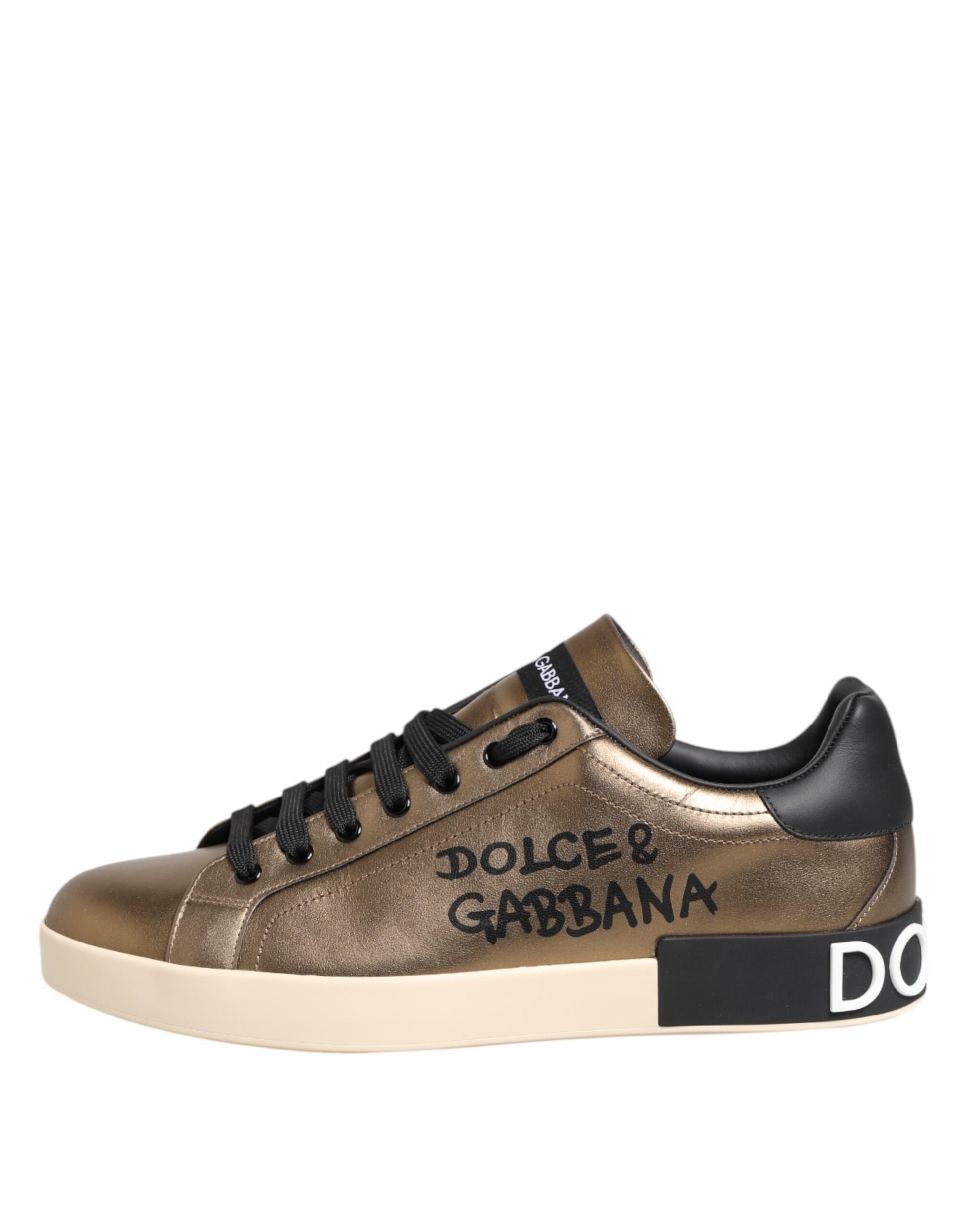 Dolce & Gabbana Gold Portofino Leather Low Top Sneakers Shoes by Dolce & Gabbana