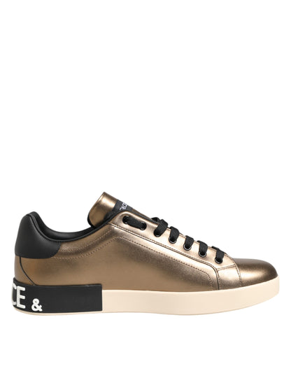 Dolce & Gabbana Gold Portofino Leather Low Top Sneakers Shoes by Dolce & Gabbana