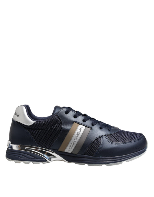 Dolce &amp; Gabbana Blue Leather Logo Low Top Men Sneakers Shoes