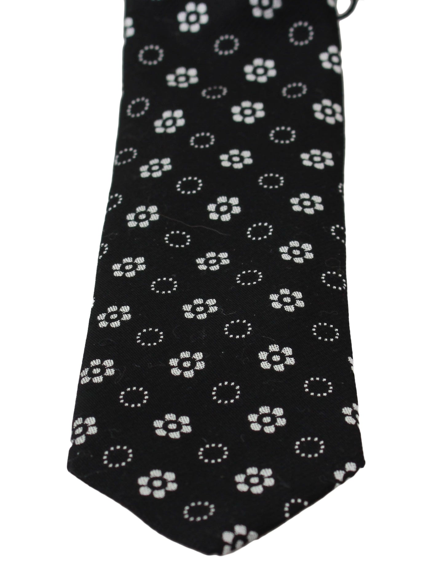 Dolce &amp; Gabbana Black 100% Silk Floral Print Classic Tie