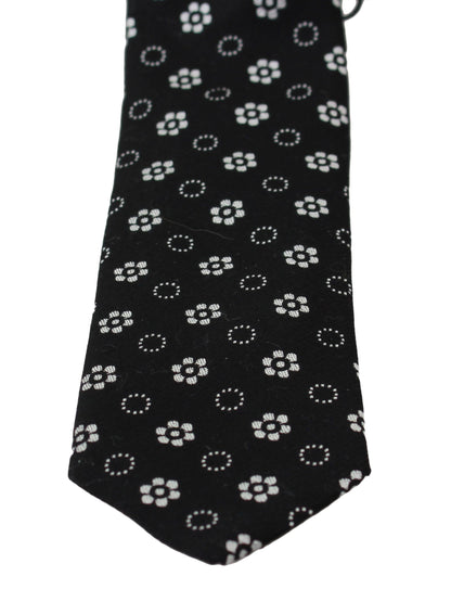 Dolce &amp; Gabbana Black 100% Silk Floral Print Classic Tie