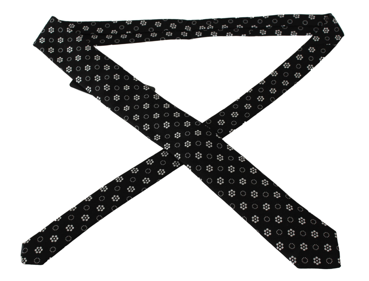 Dolce &amp; Gabbana Black 100% Silk Floral Print Classic Tie
