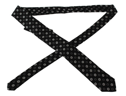 Dolce &amp; Gabbana Black 100% Silk Floral Print Classic Tie