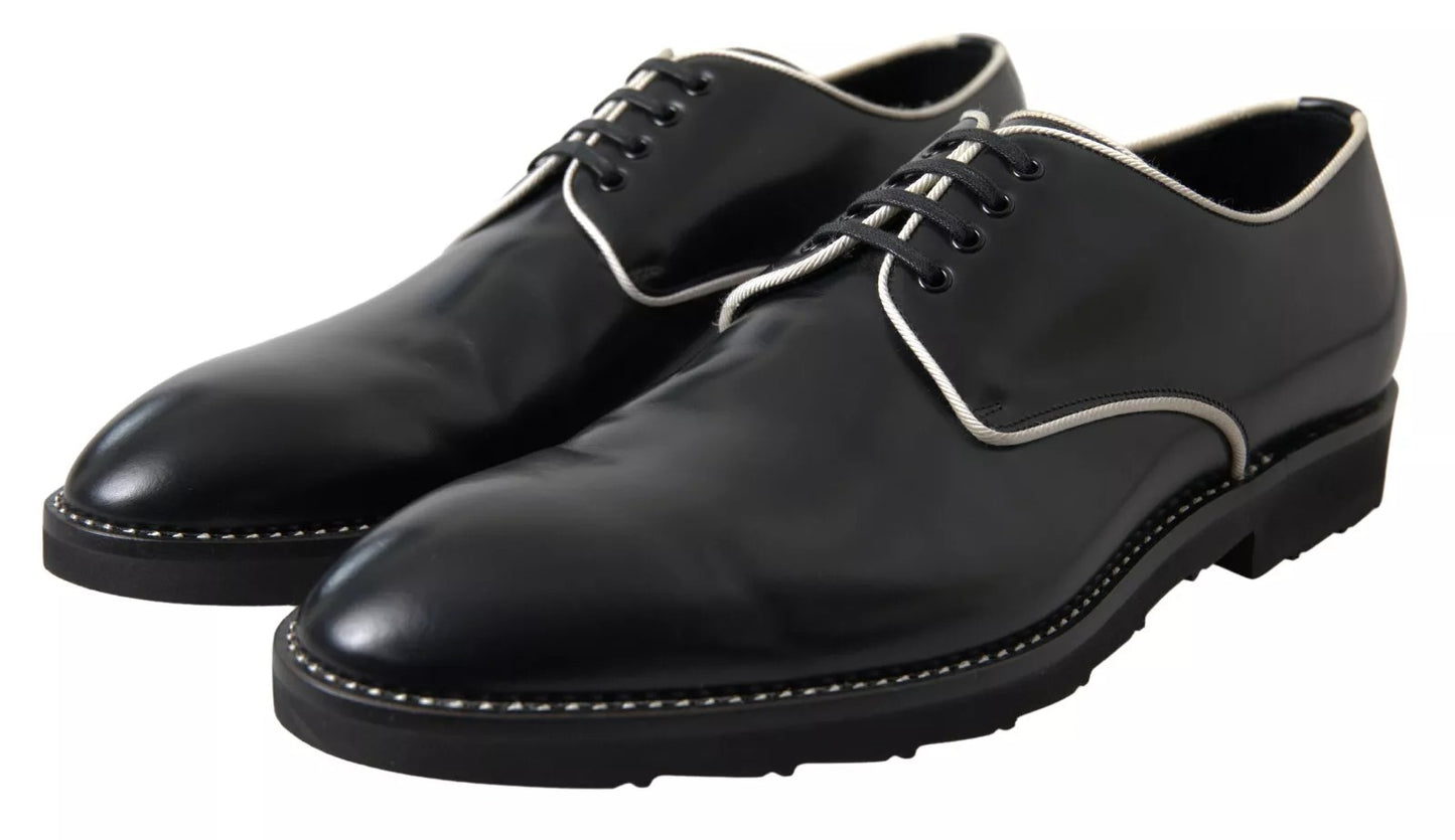 Dolce &amp; Gabbana Black White Leather Formal Dress Shoes