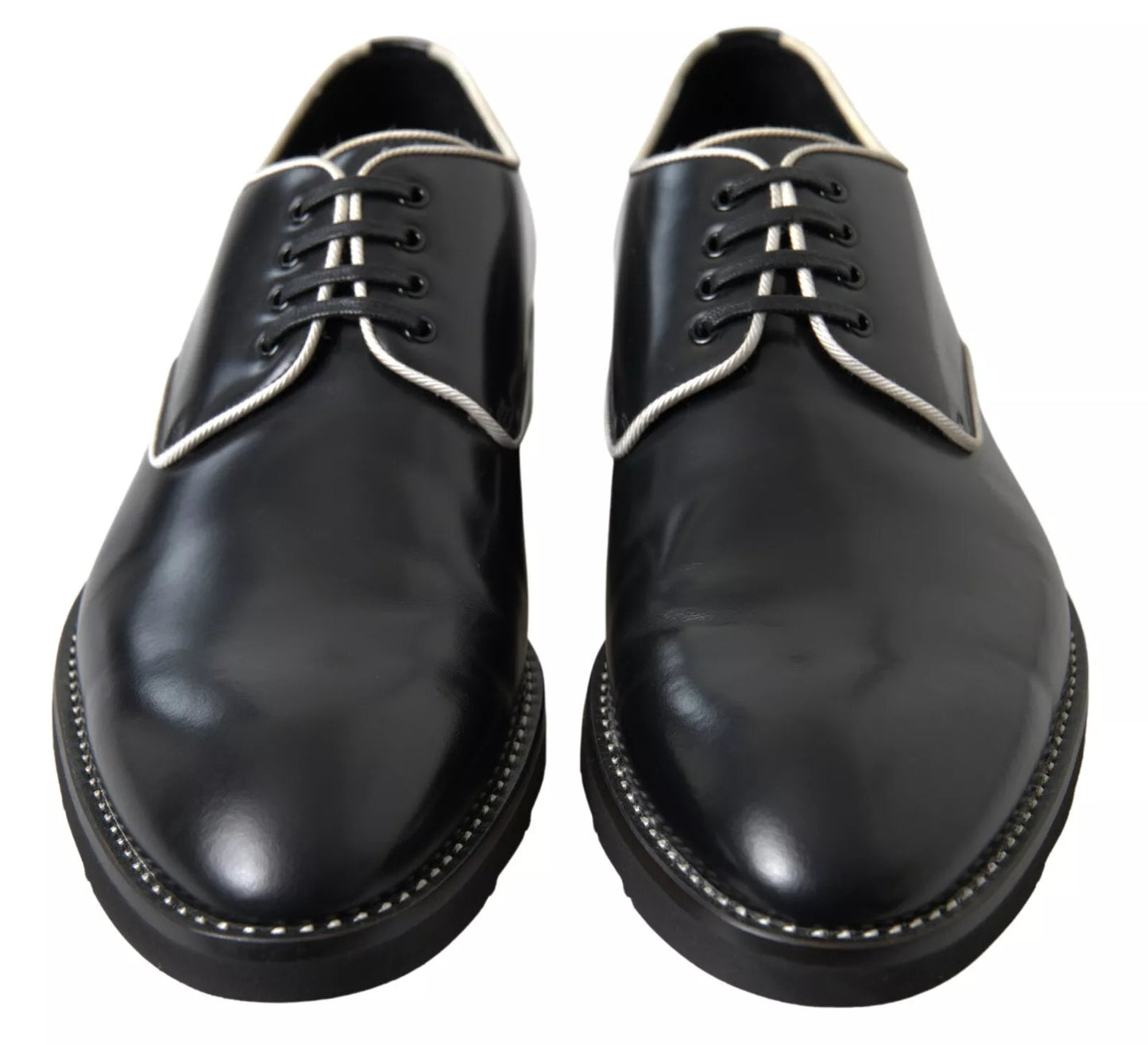 Dolce &amp; Gabbana Black White Leather Formal Dress Shoes