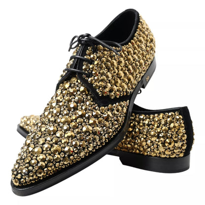 Dolce &amp; Gabbana Black Gold Embellished Derby Shoes