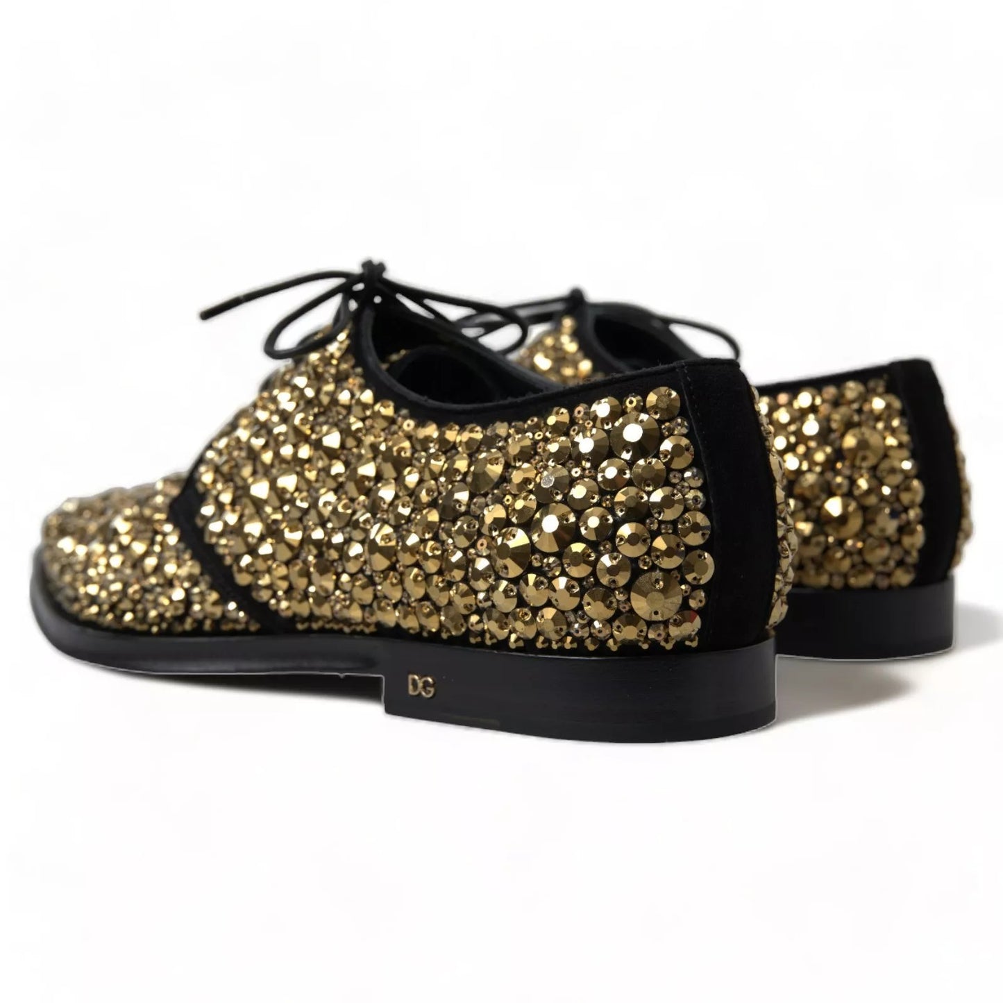 Dolce &amp; Gabbana Black Gold Embellished Derby Shoes