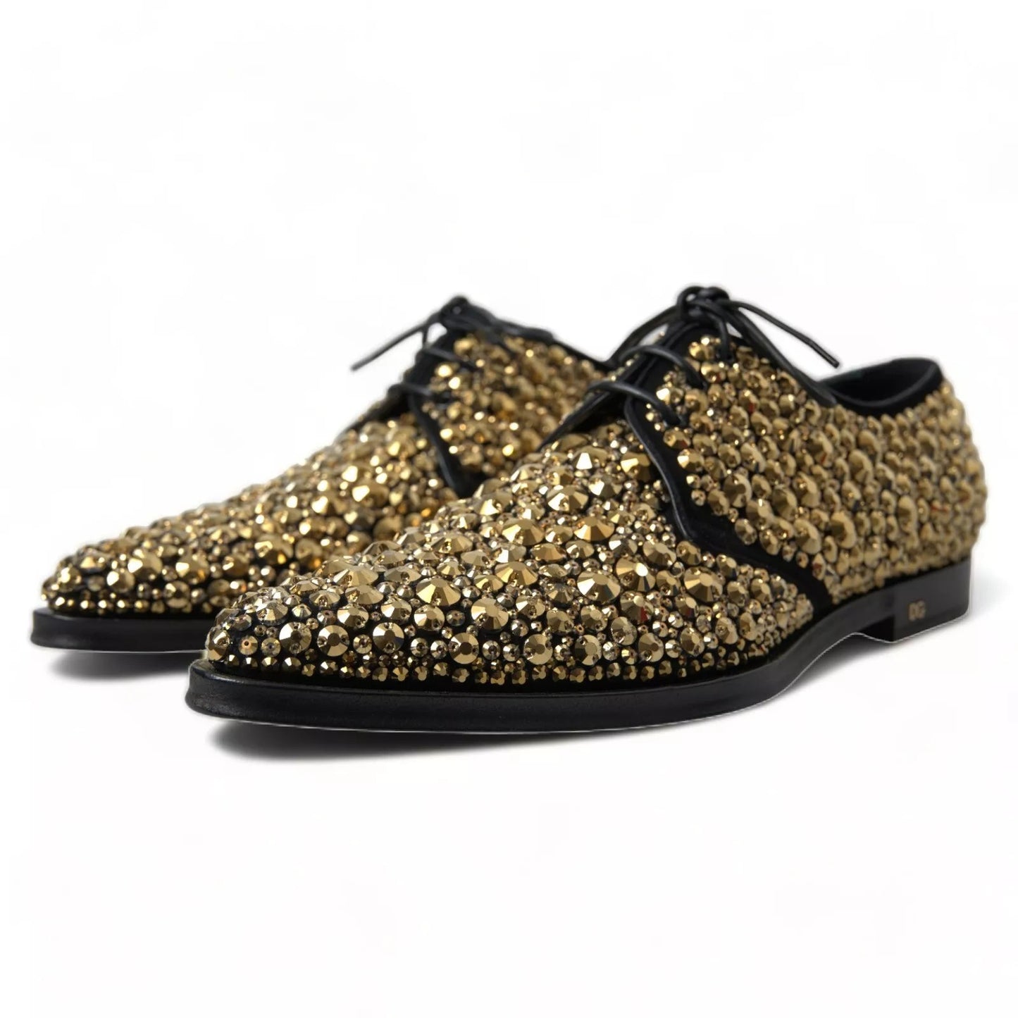 Dolce &amp; Gabbana Black Gold Embellished Derby Shoes