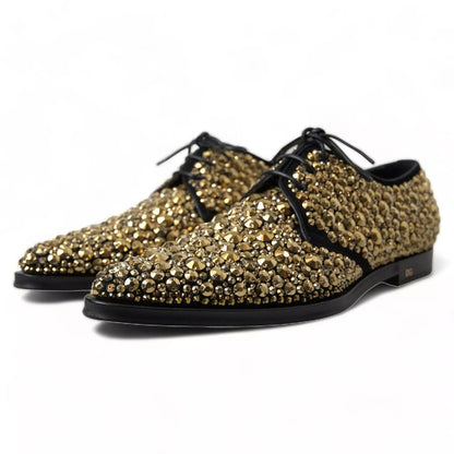 Dolce &amp; Gabbana Black Gold Embellished Derby Shoes