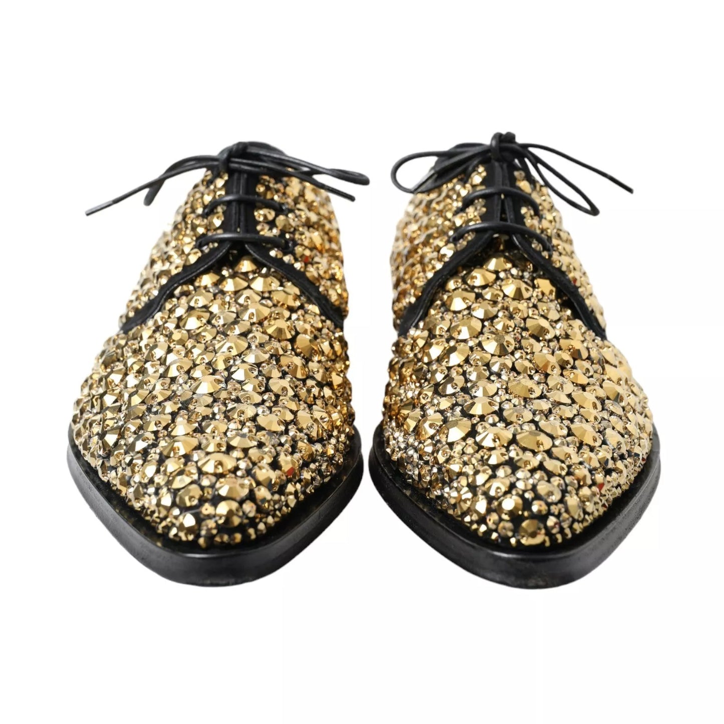 Dolce &amp; Gabbana Black Gold Embellished Derby Shoes