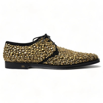 Dolce &amp; Gabbana Black Gold Embellished Derby Shoes