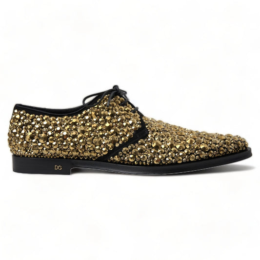 Dolce &amp; Gabbana Black Gold Embellished Derby Shoes