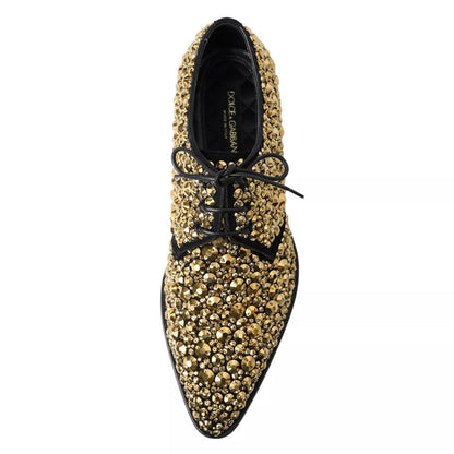 Dolce &amp; Gabbana Black Gold Embellished Derby Shoes
