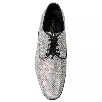 Dolce &amp; Gabbana Silver Leather Rhinestones Derby Shoes
