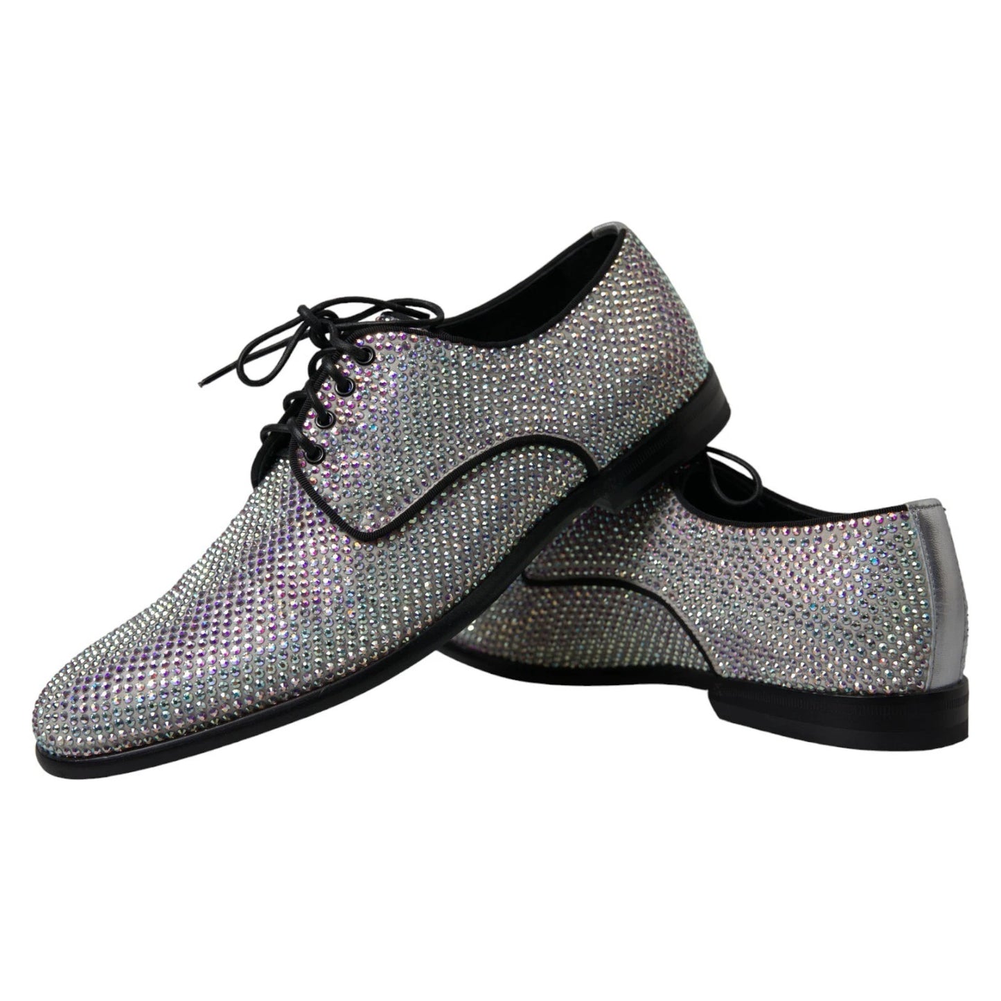 Dolce &amp; Gabbana Silver Leather Rhinestones Derby Shoes