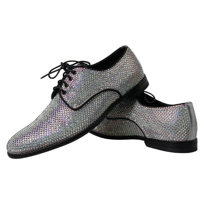 Dolce &amp; Gabbana Silver Leather Rhinestones Derby Shoes