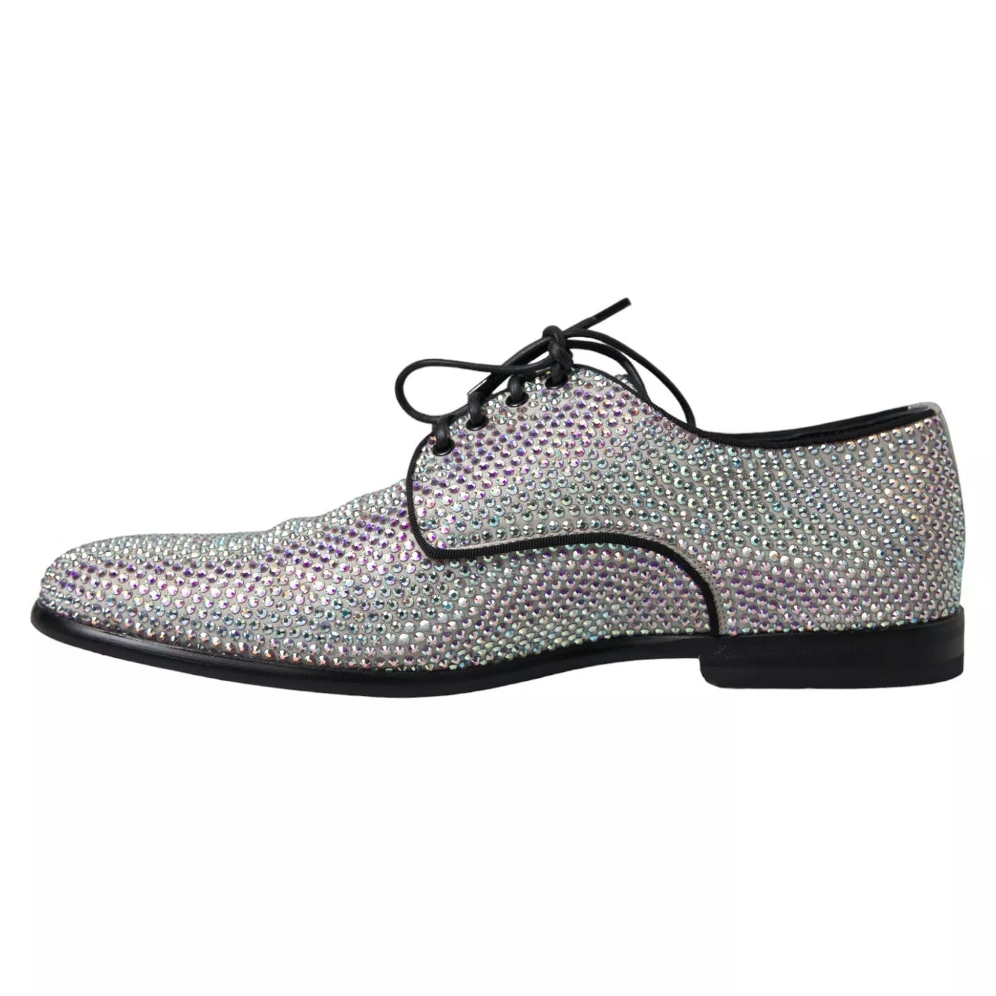 Dolce &amp; Gabbana Silver Leather Rhinestones Derby Shoes