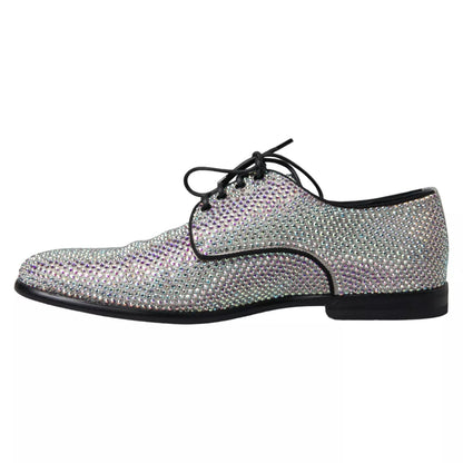 Dolce &amp; Gabbana Silver Leather Rhinestones Derby Shoes
