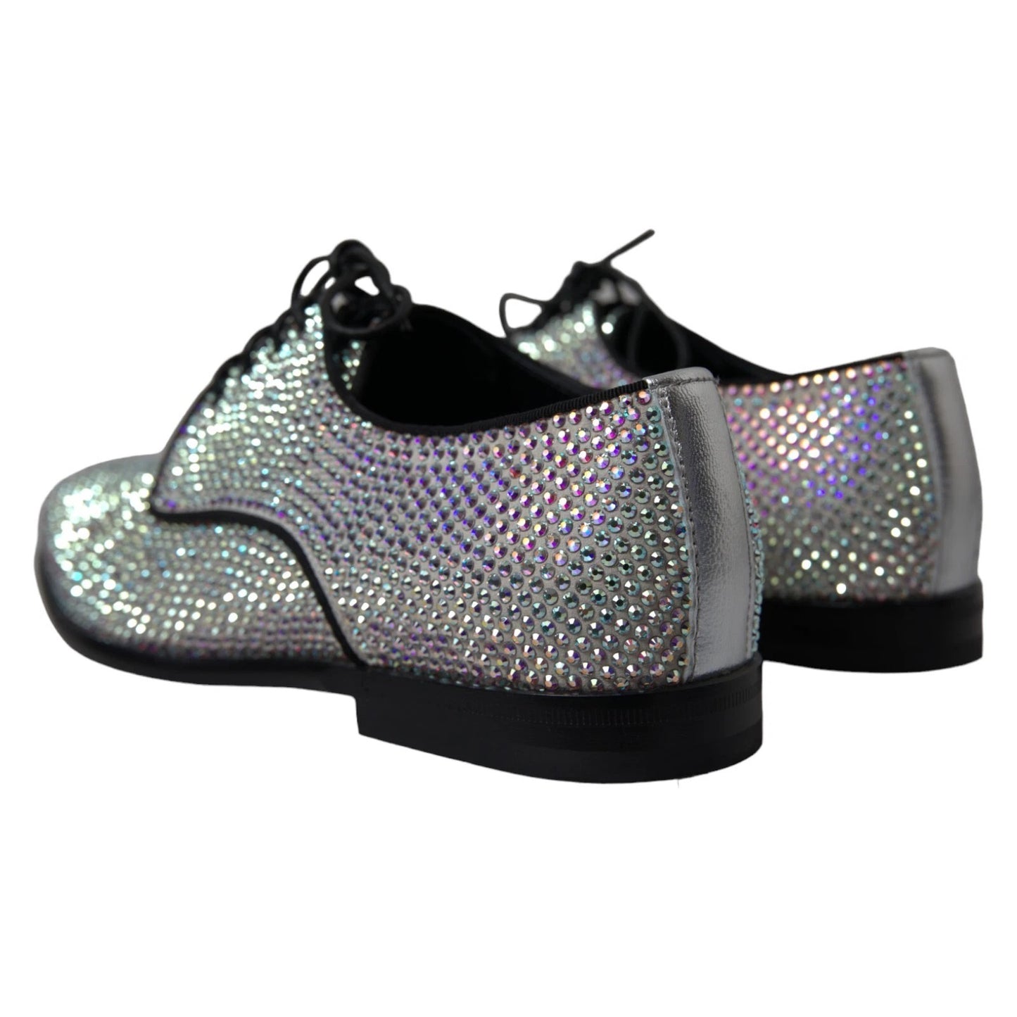 Dolce &amp; Gabbana Silver Leather Rhinestones Derby Shoes