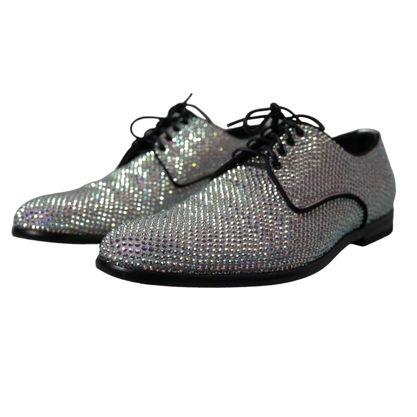 Dolce &amp; Gabbana Silver Leather Rhinestones Derby Shoes