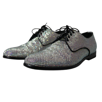 Dolce &amp; Gabbana Silver Leather Rhinestones Derby Shoes